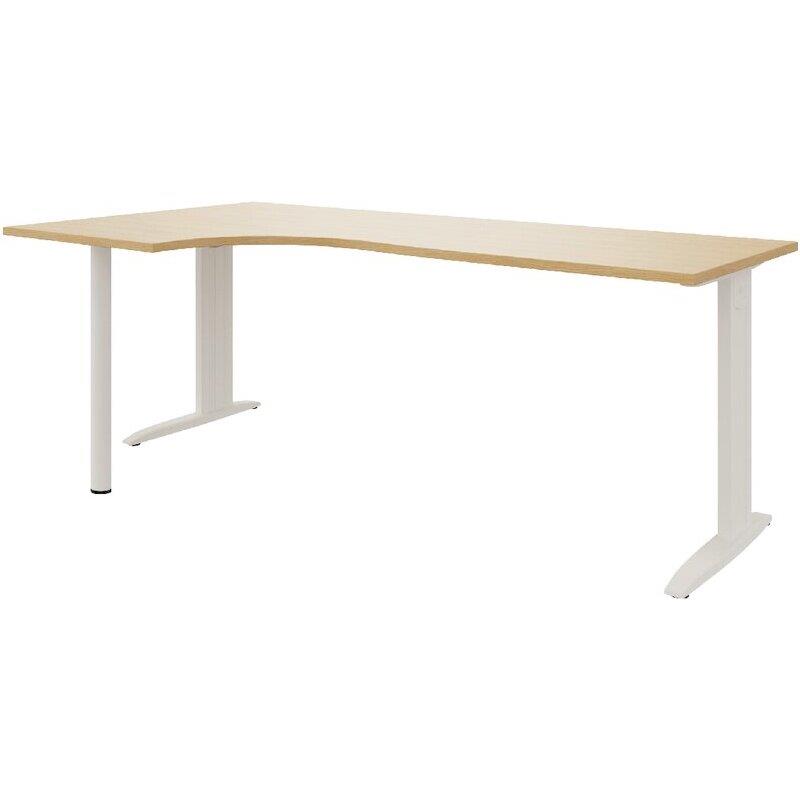 Ref. 97068, Plan compact 90° Idol retour gauche L.180 x P.120 et 60 cm plateau chêne naturel/piètement blanc, marque N.C