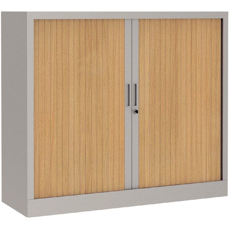 Ref. 97098, Armoire à rideaux monobloc basse H105cm corps alu/rideaux chêne naturel, marque N.C