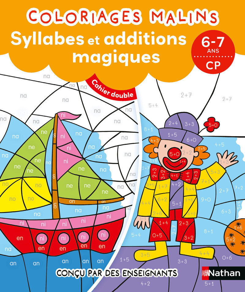 Ref. 9782091930350, Coloriages malins duo syllabes et additions magiques CP, marque NATHAN