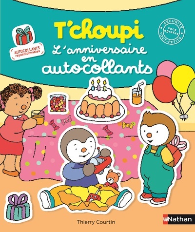 Ref. 9782092589700, T'choupi l'anniversaire en autocollants, marque NATHAN