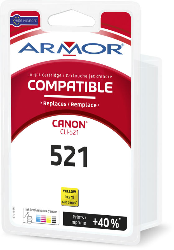 Image de  Cartouche d'Encre Compatible Canon CLI-521 Jaune pour Imprimante Jet d'Encre Canon. 