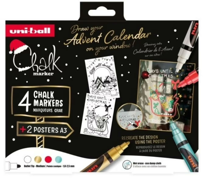 Ref. ASSCFCHALK4009, Set de 4 marqueurs craie Chalk traditionnel, Assorties, marque UNIBALL