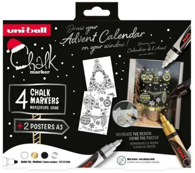Ref. ASSCFCHALK4010, Set de 4 marqueurs craie Chalk scandinave, Assorties, marque UNIBALL