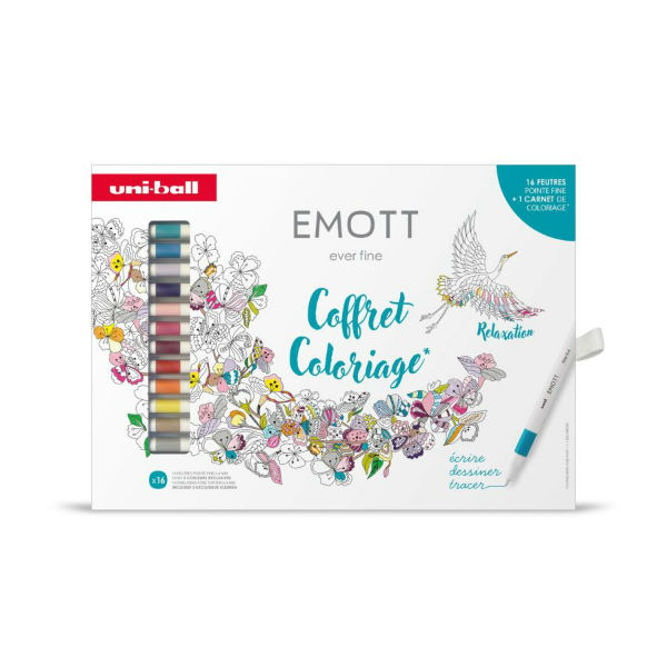 Ref. ASSCFEMOTT16001, Coffret de 16 feutres Emott Art thérapie, Assorties, marque UNIBALL