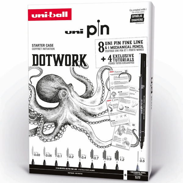 Ref. ASSCFPIN8005, Coffret dessin Uni Pin Dot Work, Noir, marque UNI BALL
