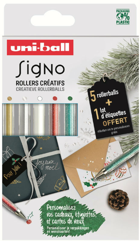 Image de  Pochette de 5 rollers encre gel Signo pointe moyenne  assorties 