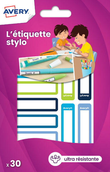 Image de  Paquet de 30 étiquettes stylos 50x10 mm bleu/vert 