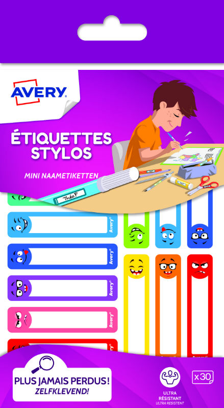 Image de  Pochette de 30 étiquettes stylo Smiley assorties 