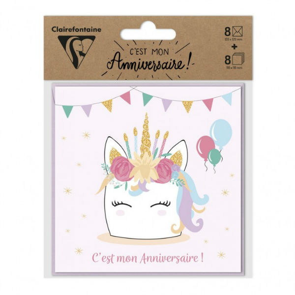 Image de  Set 8 cartes d'invitation anniversaire licorne 