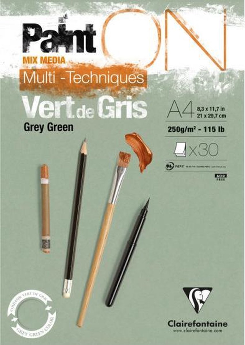 Image de  Bloc paint'on encolle a4 30f 250 g vert de gris 