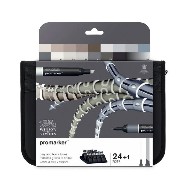 Ref. COL0290081, Set 24 promarker tonalités grises et noires, Assorties, marque Winsor & Newton