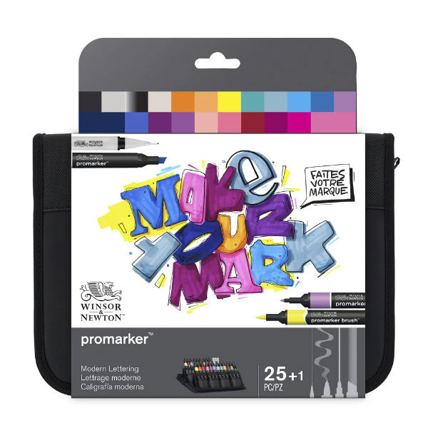 Ref. COL0290202, Set 24 promarker lettrage moderne, Assorties, marque Winsor & Newton