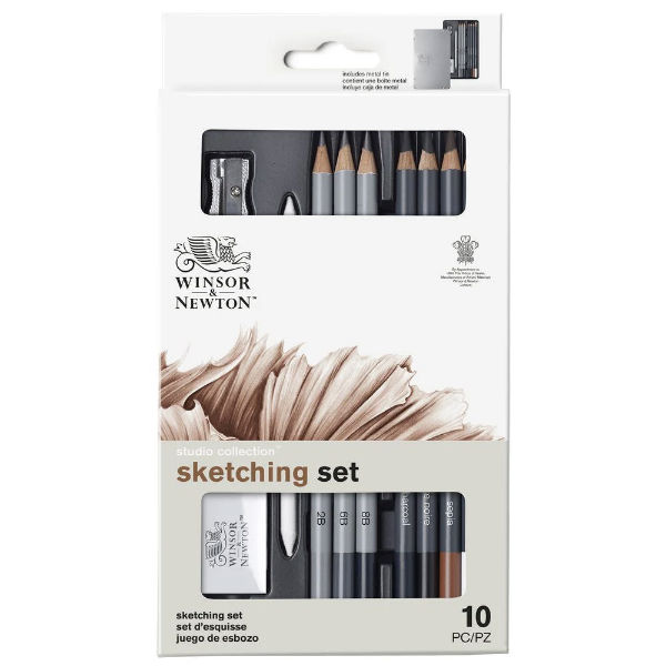Ref. COL04900010, Bte métal esquisse 10 pieces, marque WINSOR & NEWTON