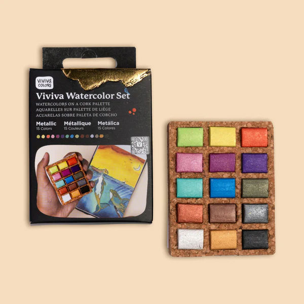 Ref. COLVV276052, Set godets d'aquarelle 15 couleurs métalliques, Assorties, marque VIVIVIA