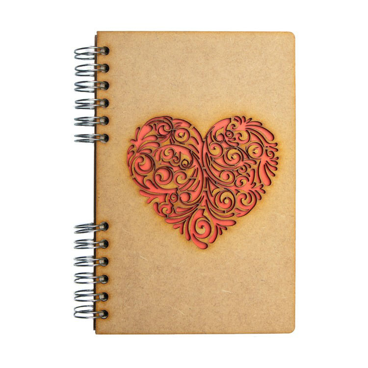 Image de  Carnet bois A6 ligné coeur rouge 