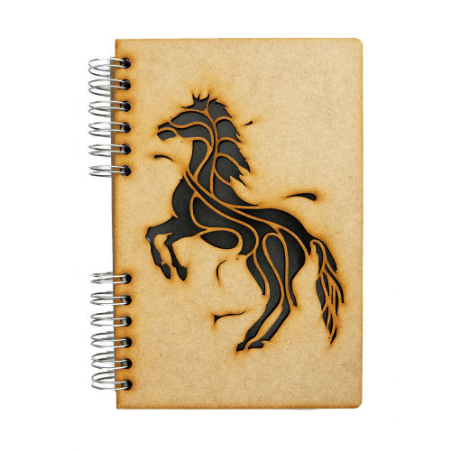 Image de  Carnet bois A6 ligné cheval noir 