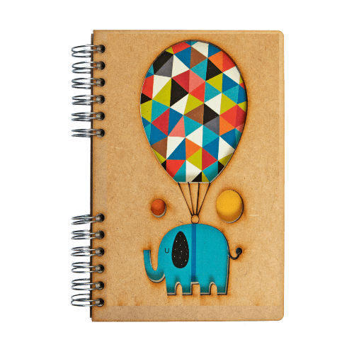 Image de  Carnet bois A6 ligné éléphant aux ballons 