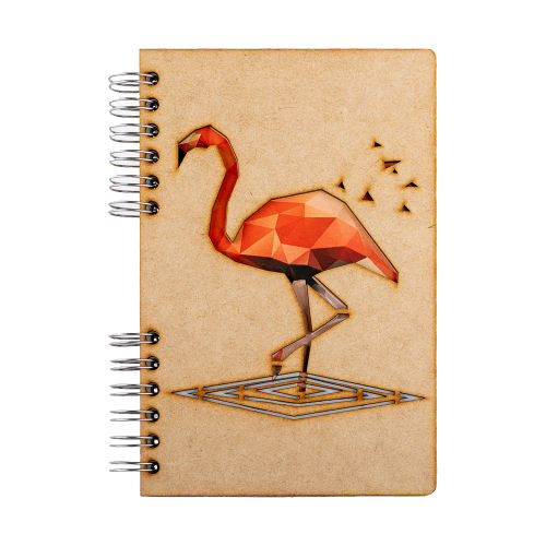 Image de  Carnet bois A6 non ligné flamants roses 