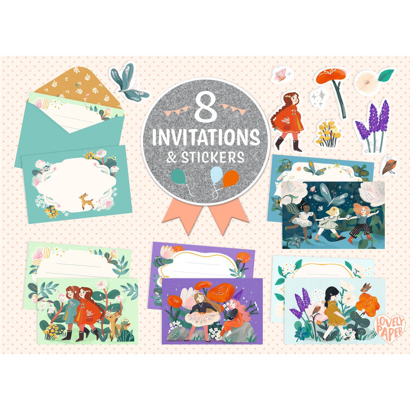 Ref. DJEDD03493, 8 cartes d'invitation copines du jardin, marque DJECO
