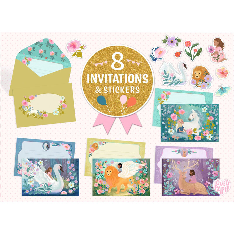 Ref. DJEDD03494, 8 cartes d'invitation créatures merveilleuses, marque DJECO