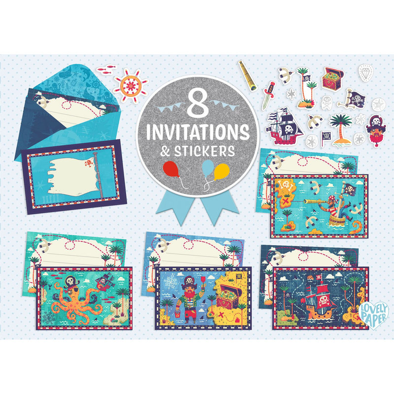 Ref. DJEDD03495, 8 cartes d'invitation tous à bord !, marque DJECO