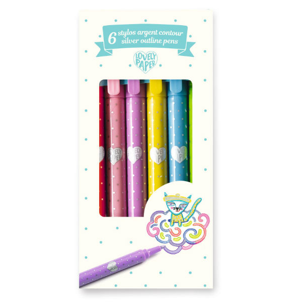 Image de  Boîte de 6 stylos argent contour 