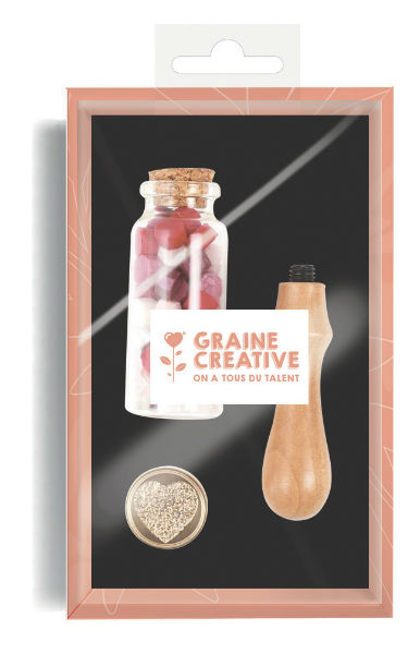 Ref. GRA518410, Kit sceau et cire à cacheter coeur, marque GRAINE CREATIVE