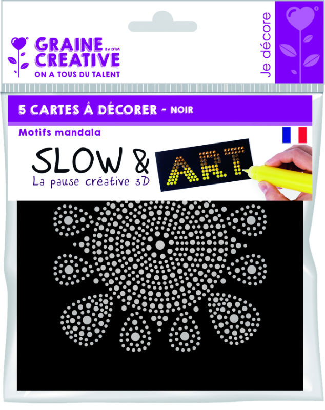 Image de  Paquet de 5 cartes à décorer Slow & Art Mandala Noir 