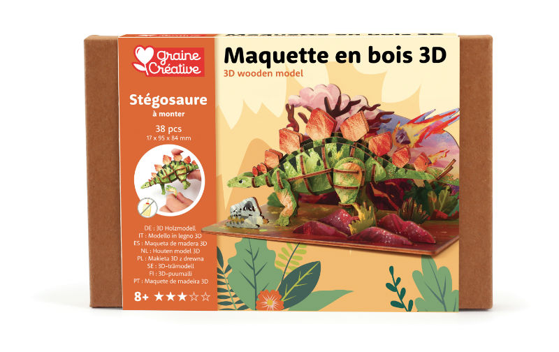 Ref. GRA651054, Maquette 3D bois stégosaure, Vert, marque GRAINE CREATIVE