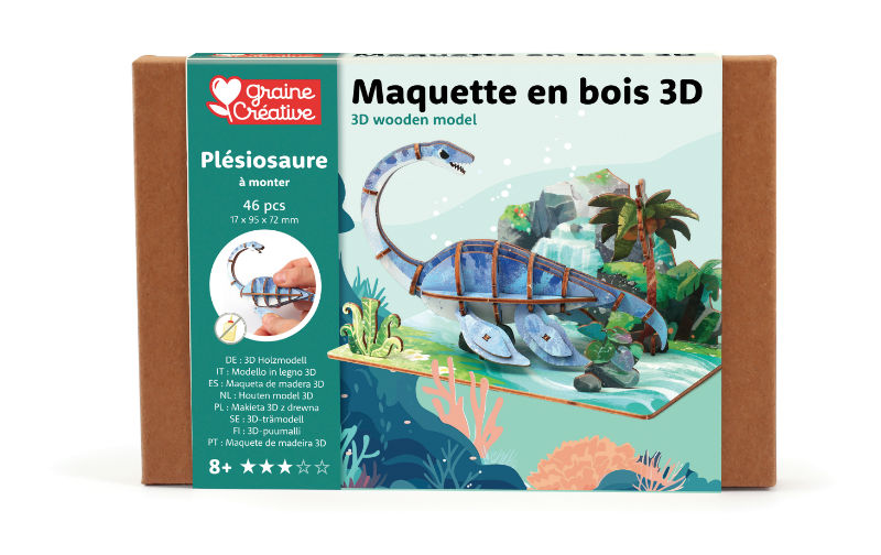 Ref. GRA651055, Maquette 3D bois plésiosaure, Bleu, marque GRAINE CREATIVE