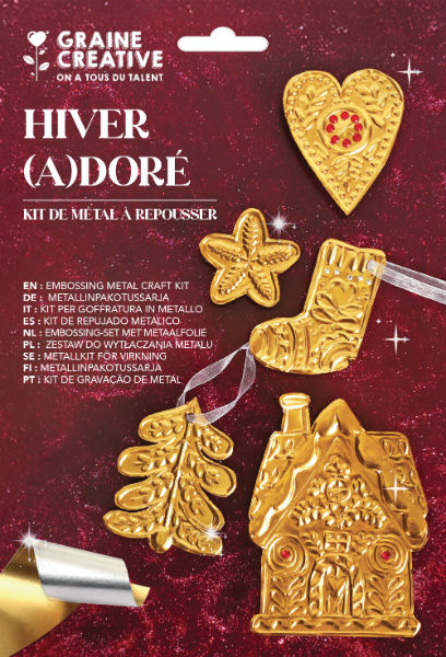 Ref. GRA700452, Kit metal à repousser hiver à doré, marque GRAINE CREATIVE