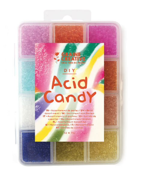 Ref. GRA736110, Set perles 12 couleurs acid candy, Assorties, marque GRAINE CREATIVE