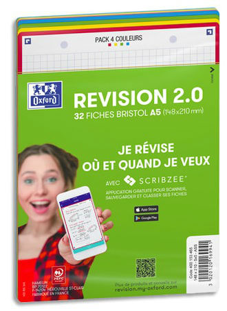 Image de  Paquet de 32 fiches bristol Révision 2.0 5x5 A5 cadre assortis 