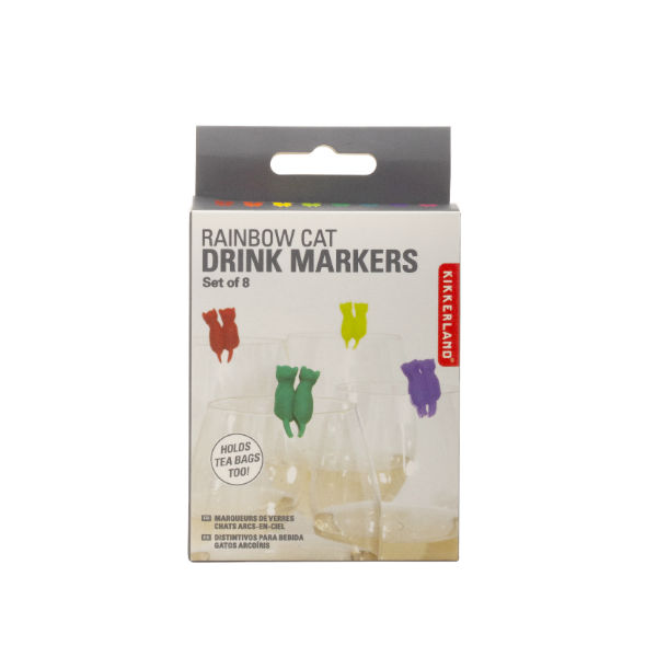 Ref. KIKCU296, Marqueurs de verre chats arc-en-ciel, Assorties, marque KIKKERLAND