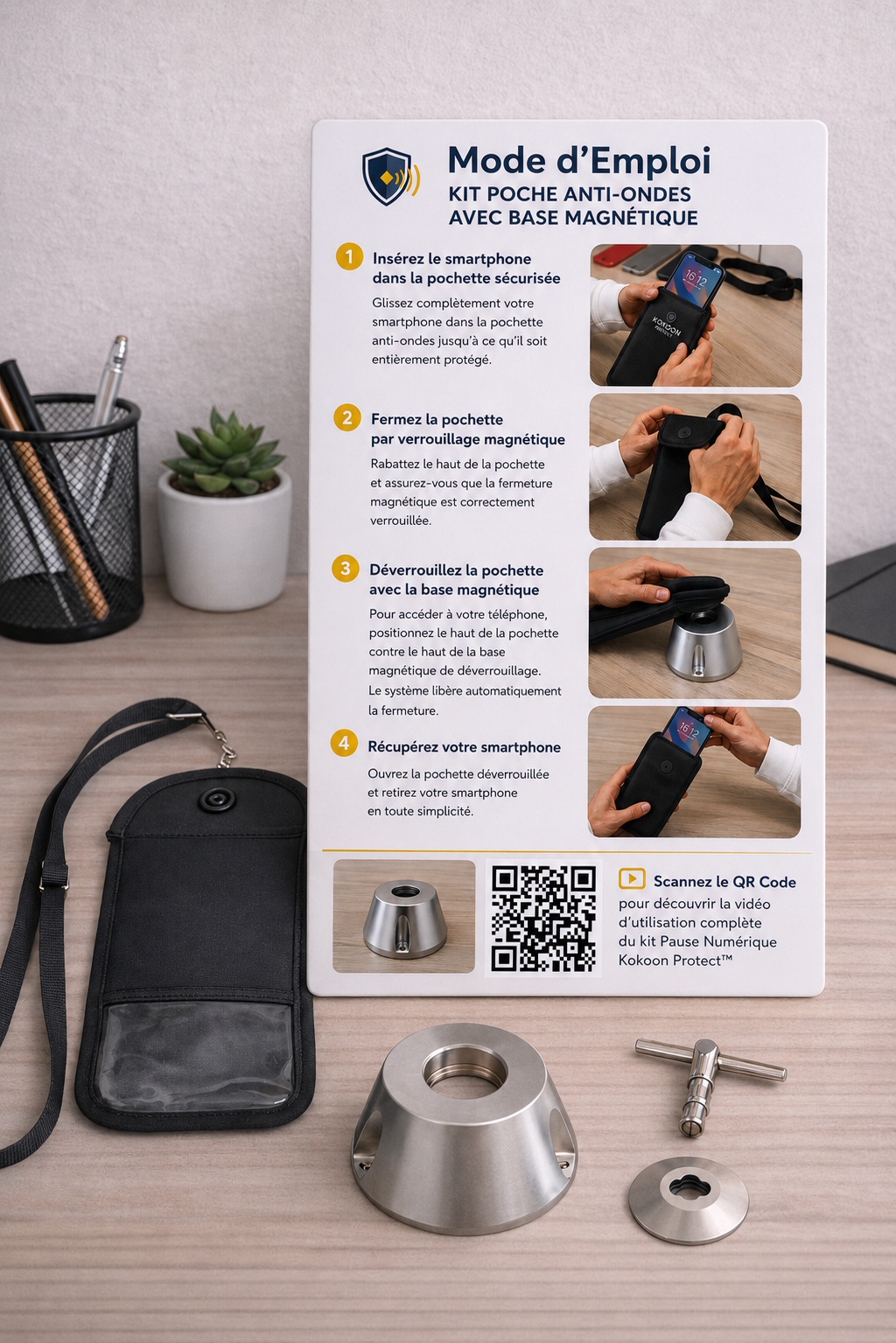 Ref. KOKKITDEC, KOKOON - Kit d’Essai Pochette Anti-Ondes avec Base de Verrouillage avec Clé de protection, marque KOKOON