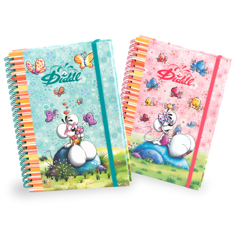Ref. KONDID10031, Carnet spirale A5 élastique à paillettes Diddl, marque DIDDL