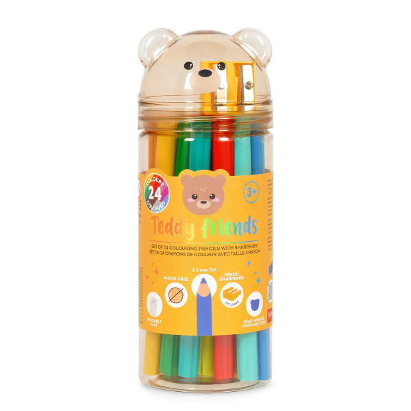 Image de  Set de 24 crayons couleur avec taille-crayon ours 