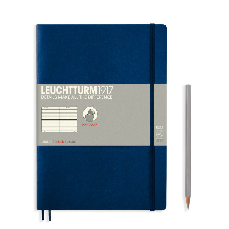 Image de  Carnet Leuchtturm souple B5 ligné bleu marine 