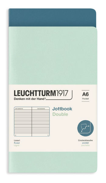 Image de  Carnet Leuchtturm Jottbook double A6 ligné mint green & stone blue 