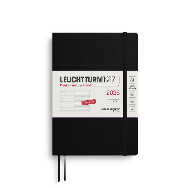 Image de  Agenda & carnet souple A5 noir 1 semaine sur 1 page 2026 