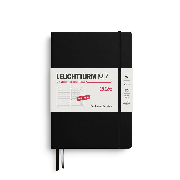 Image de  Agenda A5 noir 1 semaine sur 2 pages verticale 2026 