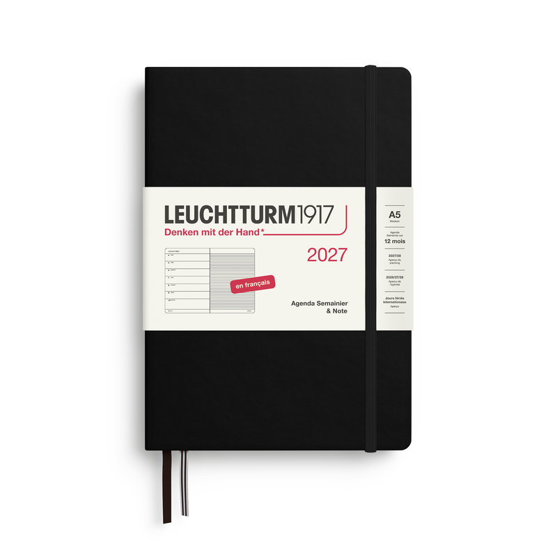 Ref. LEU400376, Agenda & carnet A5 noir 1 semaine sur 1 page 2027, Noir, marque LEUCHTTURM