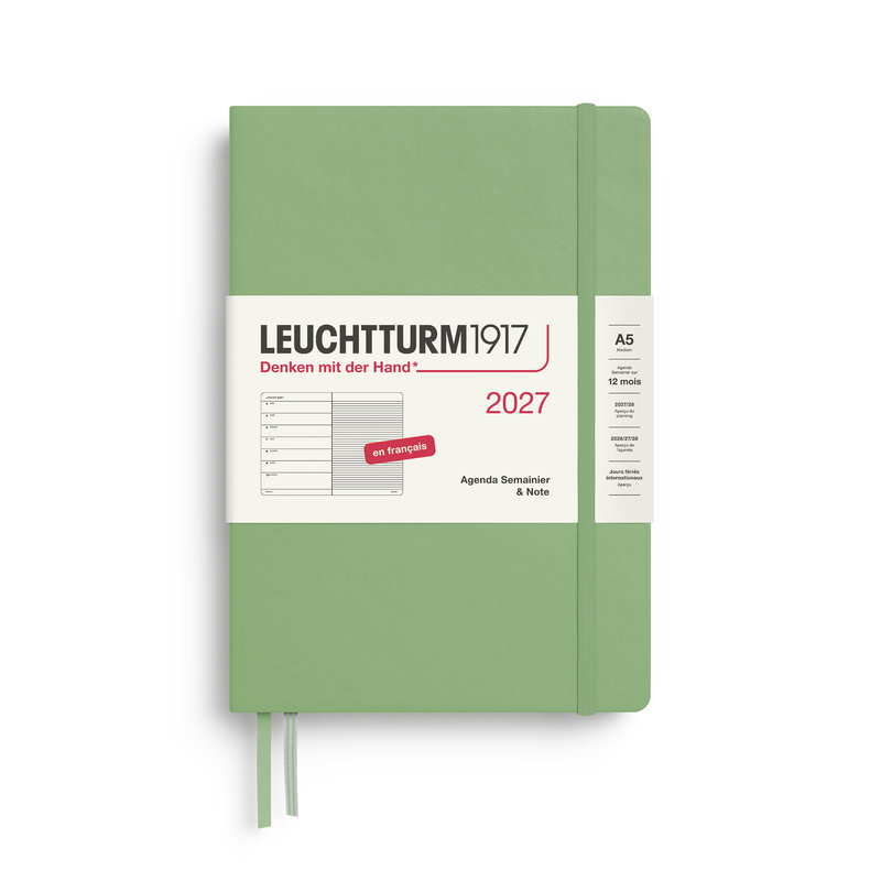 Ref. LEU400380, Agenda & carnet A5 sauge 1 semaine sur 1 page 2027, Vert, marque LEUCHTTURM