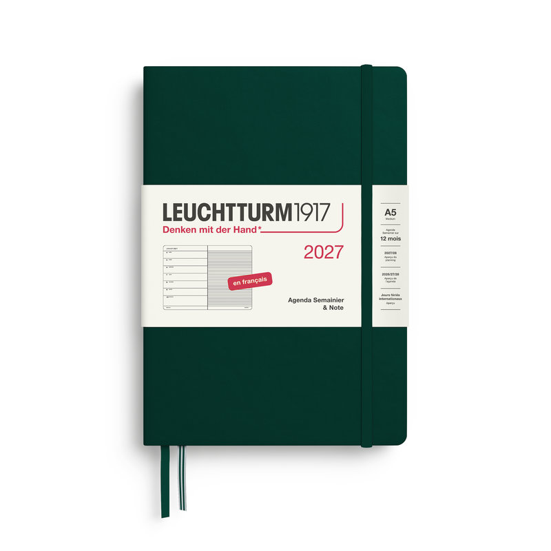 Ref. LEU400381, Agenda & carnet A5 forest green 1 semaine sur 1 page 2027, Vert, marque LEUCHTTURM