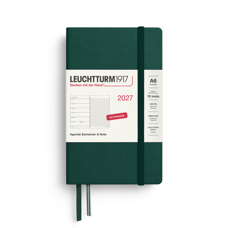 Ref. LEU400386, Agenda & carnet A6 forest green 1 semaine sur 1 page 2027, Vert, marque LEUCHTTURM
