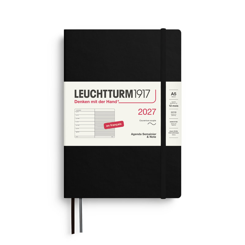 Ref. LEU400387, Agenda & carnet souple A5 noir 1 semaine sur 1 page 2027, Noir, marque LEUCHTTURM