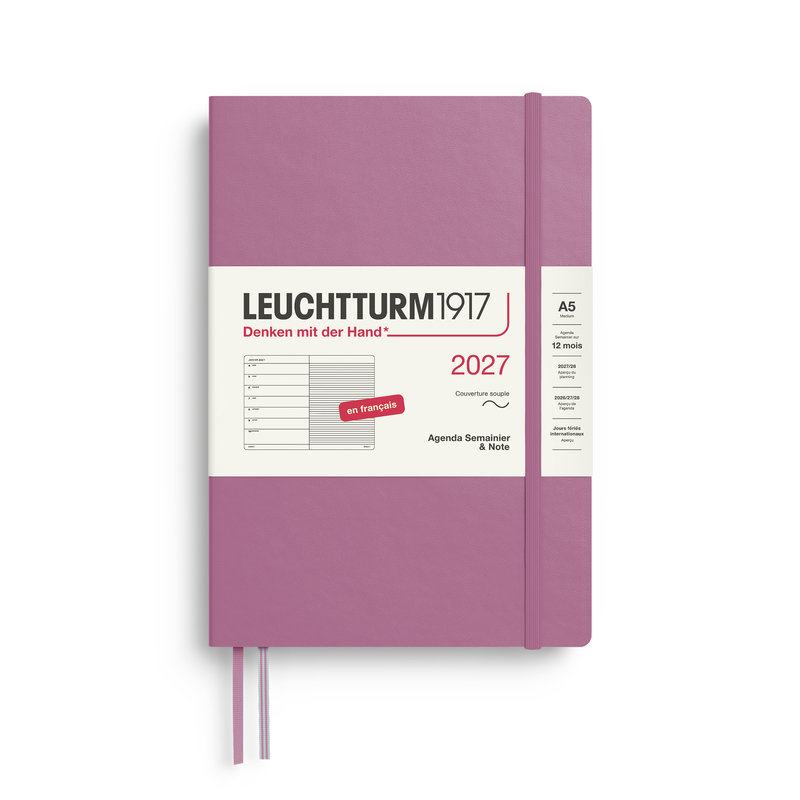 Ref. LEU400388, Agenda & carnet souple A5 dusty rose 1 semaine sur 1 page 2027, Rose, marque LEUCHTTURM
