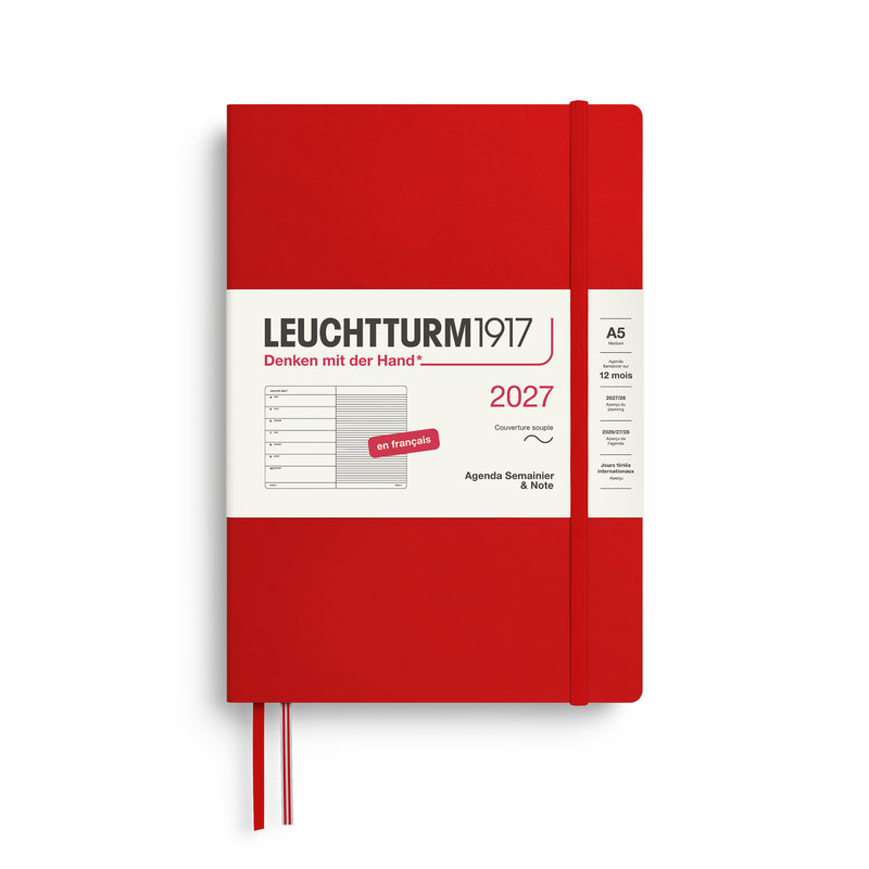 Ref. LEU400389, Agenda & carnet souple A5 cherry 1 semaine sur 1 page 2027, Rouge, marque LEUCHTTURM
