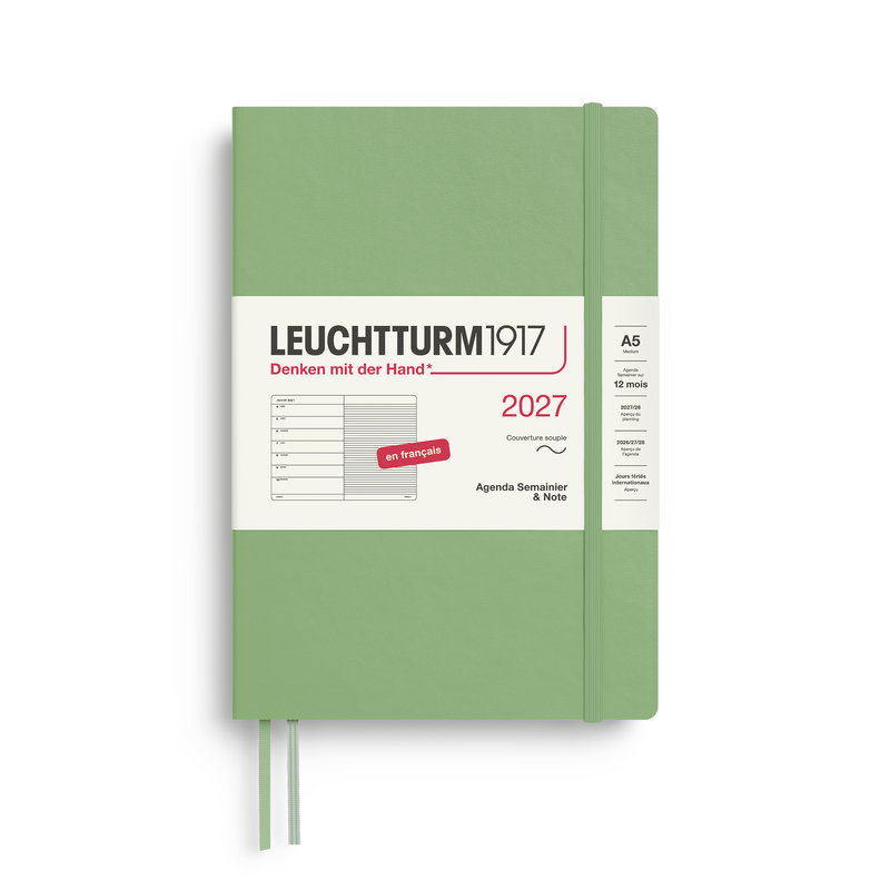 Ref. LEU400391, Agenda & carnet souple A5 sauge 1 semaine sur 1 page 2027, Vert, marque LEUCHTTURM