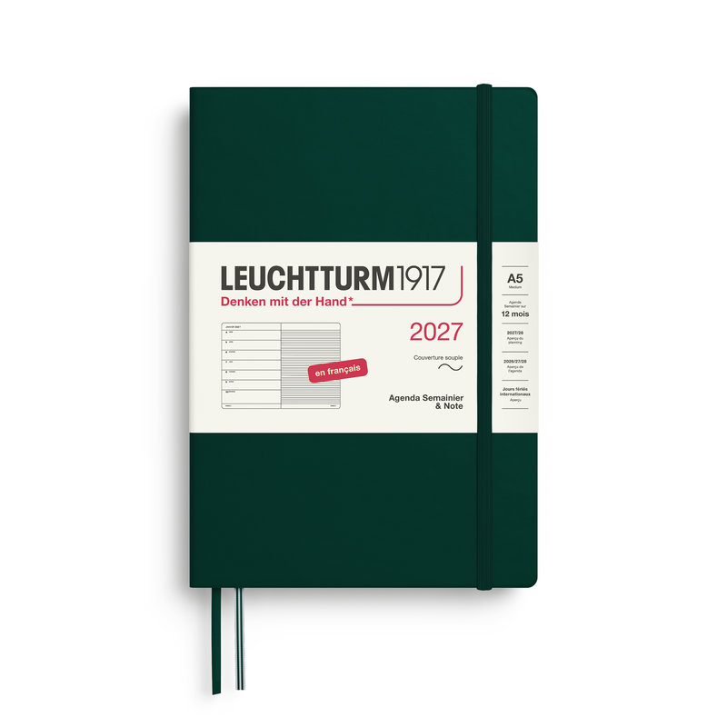 Ref. LEU400392, Agenda & carnet souple A5 forest green 1 semaine sur 1 page 2027, Vert, marque LEUCHTTURM